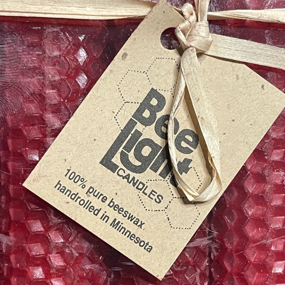 5 7” Bee Light Candles Hand Rolled 100% Bees Wax Taper Candles RED NEW IN BOX! - Picture 3 of 6